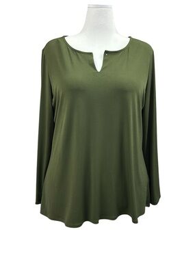 Susan Graver Liquid Knit High Low Long Sleeve Blouse Sz XL Green